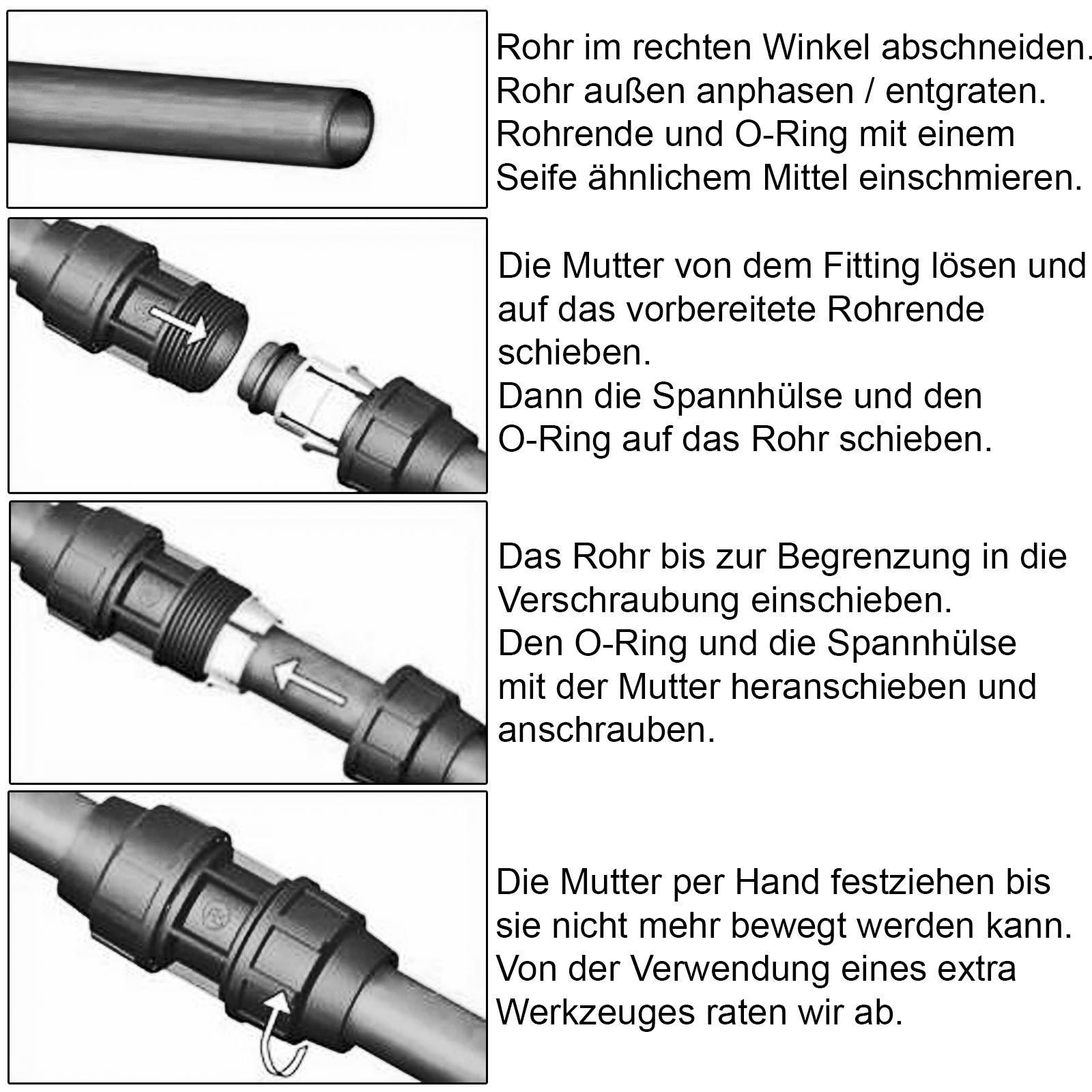 Kupplung 20mm PE Rohr Fittings mit IG 1/2' Klemmverbinder Bradas 6455 