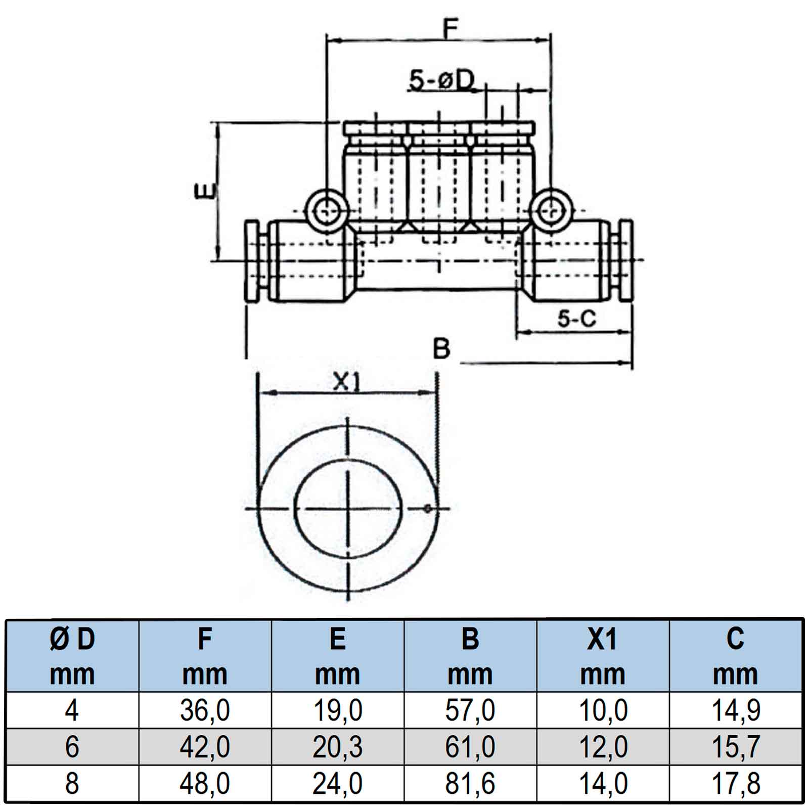 T-Steckverbinder für PUR-, PUN- und PA-Schlauch, Verbinder,  Schlauchverbinder, T-Verbinder, PN 10 Pneumatikshop - Fachhandel -  Druckluft - Pneumatik