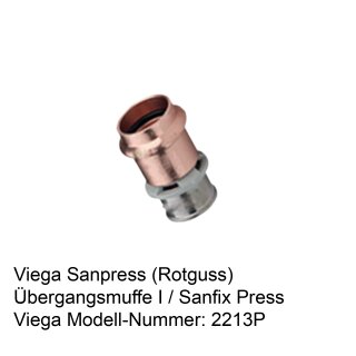 2213P Viega Sanpress-Übergangsstück Übergangsmuffe Rotguss i / Sanfix Press 20 mm x 15 mm