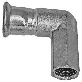 Press-Fitting mit M-Kontur für Edelstahlrohr > Übergangswinkel 90 Grad mit Innengewinde (i-IG) 28 mm x 1 Zoll