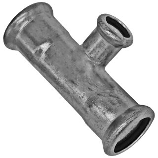 Press-Fitting mit M-Kontur für Edelstahlrohr > T-Stück reduzierend (i-i.r.-i) 28 mm x 22 mm x 28 mm