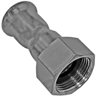 Press-Fitting mit M-Kontur für Edelstahlrohr > Anschlussverschraubung mit Überwurfmutter flachdichtend mit Dichtung  (i-IG) 18 mm x G 1/2 Zoll