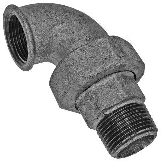 Gewinde-Fitting aus Temperguss verzinkt > Winkelverschraubung 90 Grad flach dichtend mit Innengewinde und Außengewinde Nr.97 (IG-AG) 1/2 Zoll