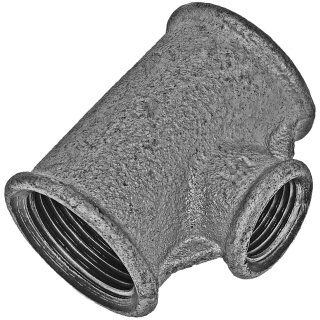 Gewinde-Fitting aus Temperguss verzinkt > T-Stück mit Innengewinde reduzierend Nr.130a (IG-IG.r.-IG) 1 1/2 Zoll auf 3/4 Zoll