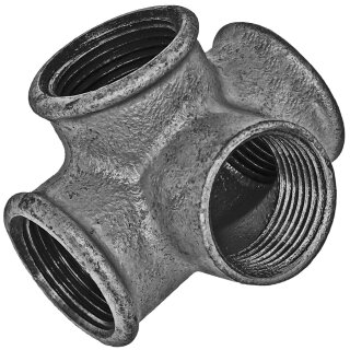 Gewinde-Fitting aus Temperguss verzinkt > T-Verteiler mit Innengewinde Nr.223 (IG-IG-IG-IG) 1 Zoll