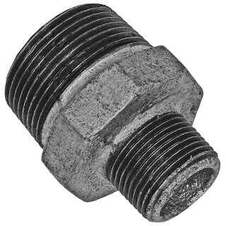 Gewinde-Fitting aus Temperguss verzinkt > Doppelnippel mit Außengewinde reduzierend Nr.245 (AG-AG.r.) 2 Zoll auf 1 Zoll