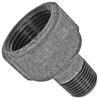 Gewinde-Fitting aus Temperguss verzinkt > Muffennippel mit Innengwinde und Außengewinde reduzierend Nr.246 (IG-AG.r.) 2 Zoll auf 1 1/4 Zoll