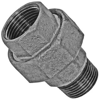 Gewinde-Fitting aus Temperguss verzinkt > Verschraubung konisch dichtend mit Innengewinde und Außengewinde Nr.341 (IG-AG) 1 1/2 Zoll