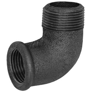 Gewinde-Fitting aus Temperguss schwarz > Winkel 90 Grad mit Innengewinde und Außengewinde Nr.92 (IG-AG) 1 Zoll