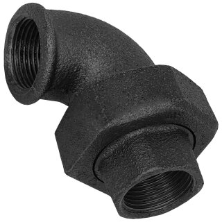 Gewinde-Fitting aus Temperguss schwarz > Winkelverschraubung 90 Grad flach dichtend mit Innengewinde Nr.95 (IG-IG) 1 Zoll