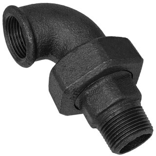 Gewinde-Fitting aus Temperguss schwarz > Winkelverschraubung 90 Grad flach dichtend mit Innengewinde und Außengewinde Nr.97 (IG-AG) 1 Zoll