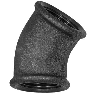 Gewinde-Fitting aus Temperguss schwarz > Winkel 45 Grad mit Innengewinde Nr.120 (IG-IG) 2 Zoll