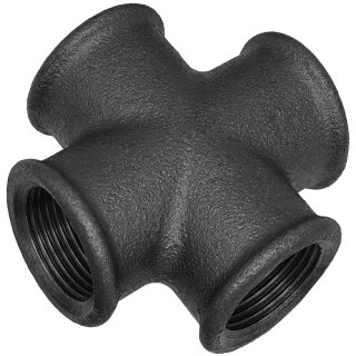Gewinde-Fitting aus Temperguss schwarz > Kreuzstück mit Innengewinde Nr.180 (IG-IG-IG-IG) 1 1/2 Zoll