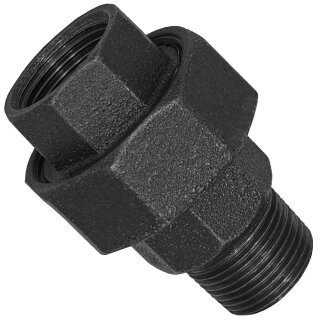 Gewinde-Fitting aus Temperguss schwarz > Verschraubung konisch dichtend mit Innengewinde und Außengewinde Nr.341 (IG-AG) 1 1/4 Zoll