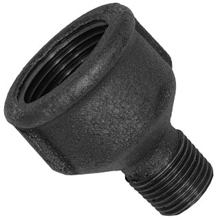 Gewinde-Fitting aus Temperguss schwarz > Reduziermuffennippel mit Innengwinde und Außengewinde reduzierend Nr.246 (IG-AG.r.) 1 1/4 Zoll auf 1/2 Zoll
