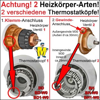 Thermostatköpfe mit Gewindeanschluss für Austausch-Heizkörper (Ro