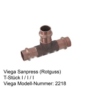 2218 Viega Sanpress-T-Stück Rotguss i / i / i 22 mm x 15 mm x 15 mm