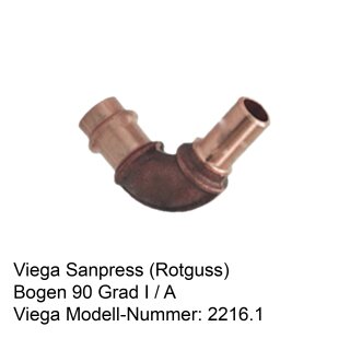 2216.1 Viega Sanpress-Bogen 90 Grad Rotguss i / a 22 mm