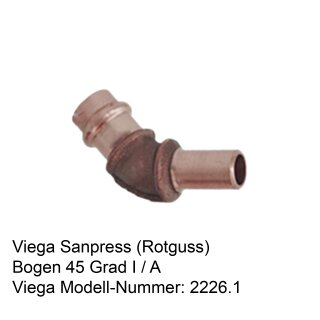 2226.1 Viega Sanpress-Bogen 45 Grad Rotguss i / a 18 mm