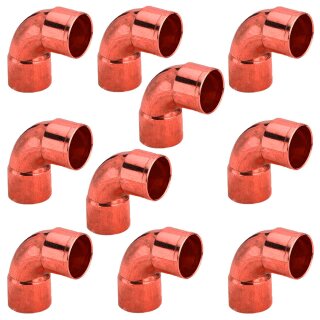 Lötfitting aus Kupfer, 10 Stück Winkel 90 Grad, 22x22mm, für Rohr-Außendurchmesser 22mm zum Löten, Trinkwasser geeignet, Nr.5090 Eckwinkel Verbinder 90° Heizung Sanitär