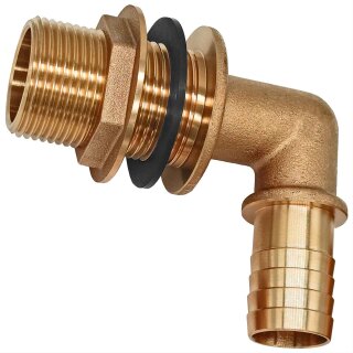 Regentonnendurchführung Messing Winkel 90 Grad massive Ausführung, Schlauchtülle