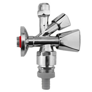 Kombi-Eckventil mit Rohrbelüfter selbstdichtend mit Tülle mit Rosette 1/2 Zoll mit Haubengriff