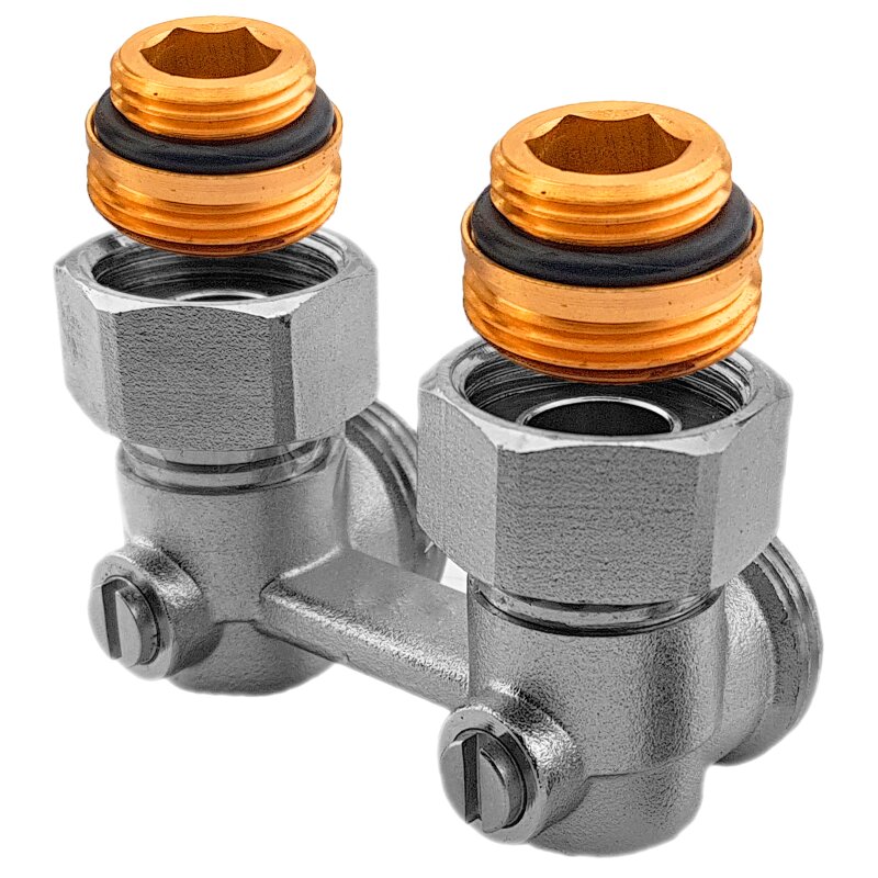 Hahnblock-Verschraubung für 2-Rohrbetrieb 50 mm Eckform 