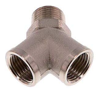 2-fach Verteiler mit 2x IG + 1x AG Messing vernickelt 1/4 Zoll