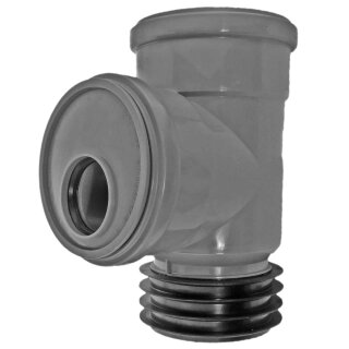 HT Abflußrohr-System > Steckabzweig 87 Grad DN50 x DN110 Rohr Außendurchmesser 50mm x 110mm 2 Steck Muffen mit Gummi-Dichtungen + Gummi-Manschette, Abwasser Abfluss Leitung Einsteck Stück