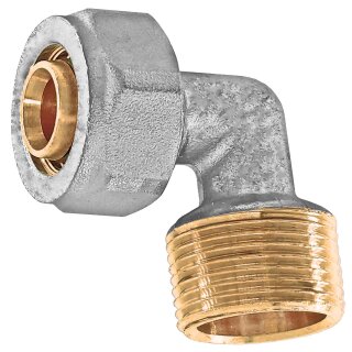 Schraubfitting für Mehrschichtverbundrohr > Winkel mit ½ Zoll Außengewinde AG 20x2 mm (AußenØ x Wandstärke) aus Messing Verschraubung Trinkwasser geeignet
