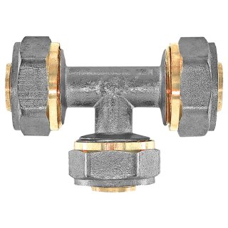 Schraubfitting für Mehrschichtverbundrohr > T-Stück 16x2 mm (AußenØ x Wandstärke) aus Messing Verschraubung Verbinder Kupplung 90 Grad Abzweig Trinkwasser geeignet