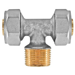 Schraubfitting für Mehrschichtverbundrohr > T-Stück mit ¾ Zoll Außengewinde AG 16x2 mm (AußenØ x Wandstärke) aus Messing Verschraubung Trinkwasser geeignet