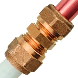 Übergangskupplung Kupferrohr auf Mehrschichtverbundrohr (i-i) 18mm Kupfer > 16mm Kunststoff