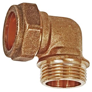 Schraub-Fitting für Kupferrohr > Übergangswinkel 90 Grad mit Außengewinde mit Kragen (i-AG) Ø 15mm x 3/8 Zoll Außengewinde