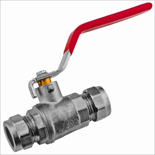 Schraub-Fitting für Kupferrohr > Kugelhahn mit Hebelgriff rund rot (i-i) Rohr Ø 18mm auf Rohr Ø 18mm