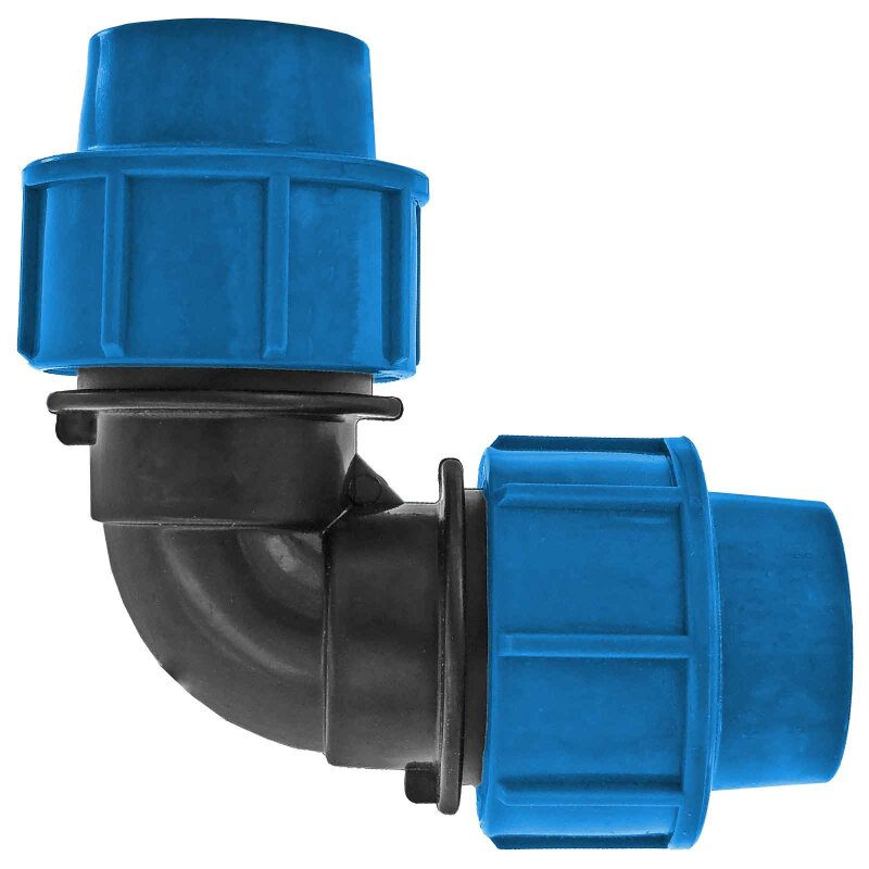 PE Rohre Klemmfitting Verschraubung PE-Bewässerungsrohr DVGW mit Trinkwasserzulassung Größe:25 mm x 25 mm PP-Klemmverbinder 90° Winkel 