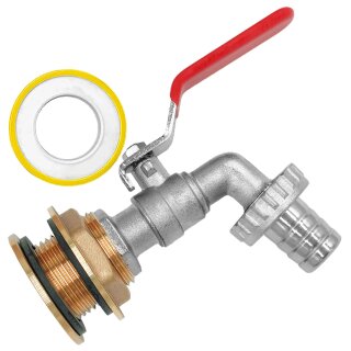 Regentonnendurchführung Messing, Auslaufhahn, Schlauchtülle Loch Ø 43mm + Tülle 1" 25mm