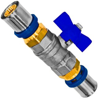 Press-Fitting für Mehrschichtverbundrohr MegaHaustechnik > Kugelhahn blau (i-i) Ø 20,0 x 2,0mm