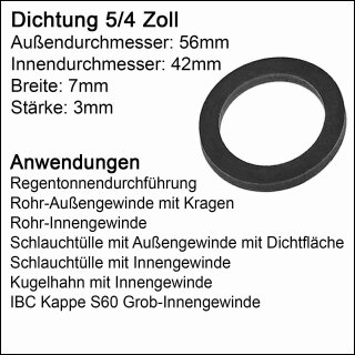 Flachdichtung Gummi NBR Ø1=56 Ø2=42mm AG:5/4" IG:2" 1 Stück