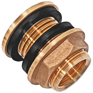 Regentonnen-Durchführung aus Messing für 43mm LochØ mit AG 1 1/4 Zoll und IG 1 Zoll