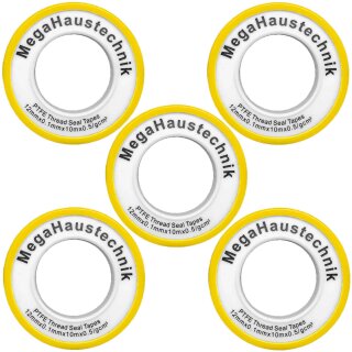 MegaHaustechnik 5 Rollen Gewindedichtband 0,1mm x stark x 12mm breit x 12 Meter Länge