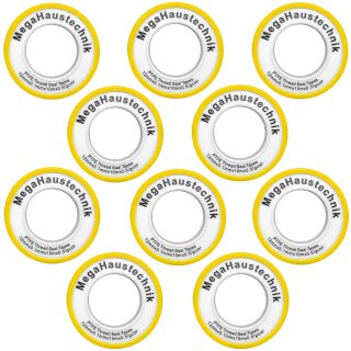 MegaHaustechnik 10 Rollen Gewindedichtband 0,1mm x stark x 12mm breit x 12 Meter Länge