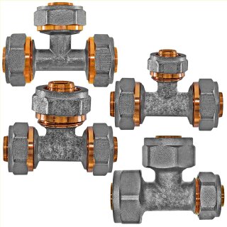 Schraub-Fitting für Mehrschichtverbundrohr > T-Stück (i-i-i) 26 x3,0 / 26 x3,0 / 16 x2,0 mm