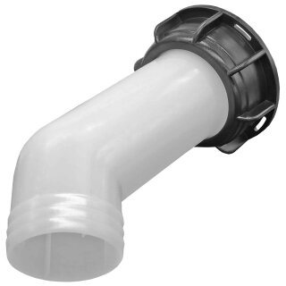 IBC Adapter aus Kunststoff PP Grob Gewinde Steigung 6mm x Innendurchesser 60mm S60x6 mit Dichtung und Auslaufstutzen Schlauchtülle AußenØ 46mm InnenØ 43mm