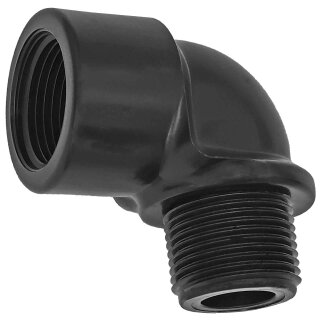 Gewindefittings aus Kunststoff > Winkel 90 Grad mit 1 1/4 Zoll IG x AG, Innengewinde x Außengewinde DN32 Trinkwasser geeignet Rohrverschraubung Kupplung Bogen Anschluss L-Stück