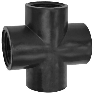 Gewindefitting Kunststoff, Kreuzstück, 3/4 Zoll IG, Trinkwasser geeignet, 3/4“ Innengewinde-Innendurchmesser 24mm, DN20 Rohr Doppelabzweig 3-Wege Verteiler