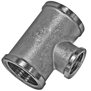 Gewinde-Fitting aus Messing verchromt > T-Stück mit Innengewinde Mittelabgang reduzierend (IG-IG.r.-IG)