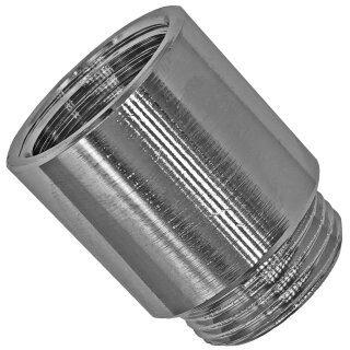 Gewinde-Fitting aus Messing verchromt > Hahnverlängerung mit Innengwinde und Außengewinde (IG-AG) 3/8 Zoll 25 mm