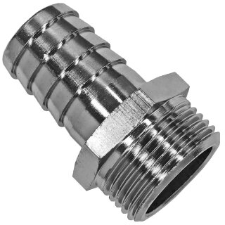Gewinde-Fitting aus Messing verchromt > Schlauchtülle mit Außengewinde (AG-Tülle) 3/4 Zoll 25 mm