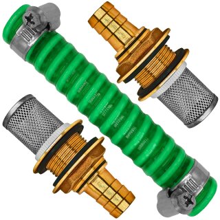 Regentonnenverbinder aus Messing mit Saugschlauch mit Schmutzfilter